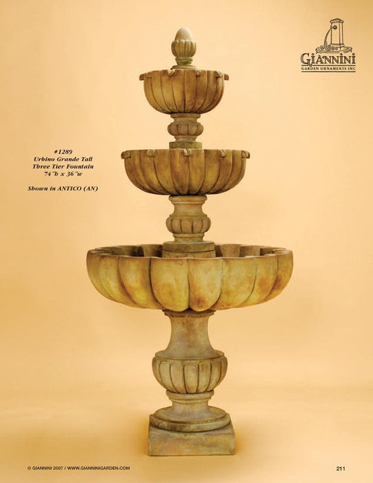Giannini’s Garden Ornaments Urbino Grande Tall Three Tier Fountain