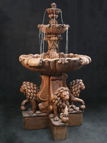 Al's Garden Art Vesuvio Outdoor Fountain with Lion Pedestals - Extra Large