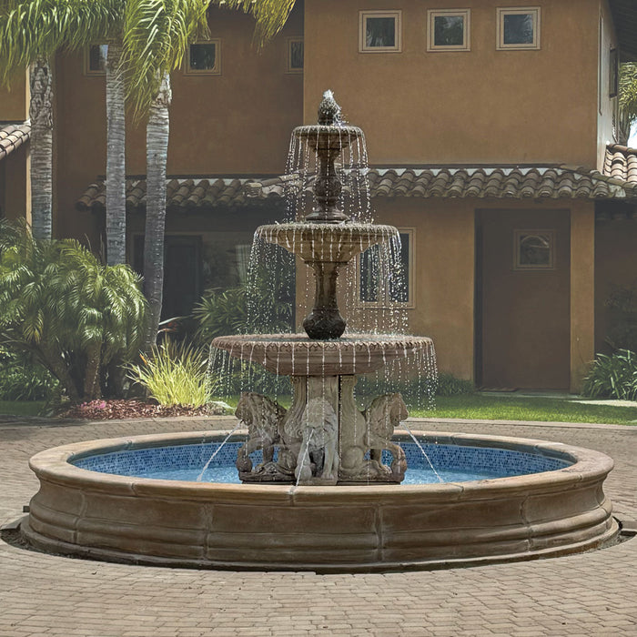 Al's Garden Art Four Seasons Fountain with Lion Base Pedestals and 12' Pond