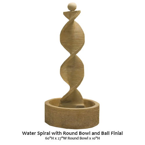 Giannini’s Garden Ornaments  Water Spiral with Round Bowl and Ball Finial