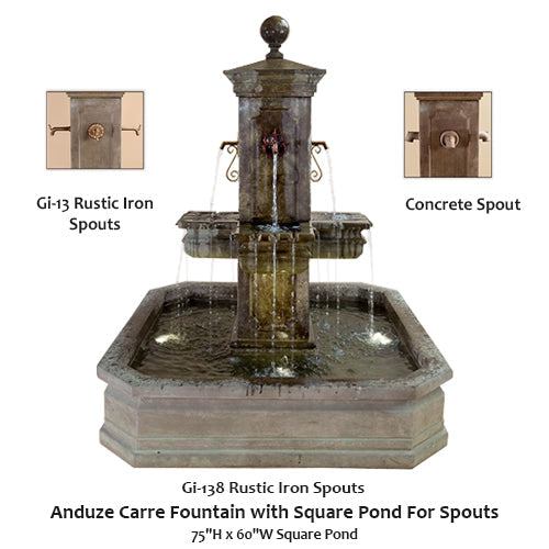 Giannini’s Garden Ornaments Anduze Carre Fountain with Square Pond For Spouts