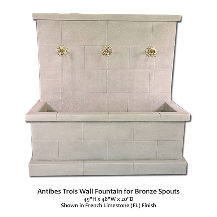 Giannini’s Garden Ornaments Antibes Trois Wall Fountain for Bronze Spouts