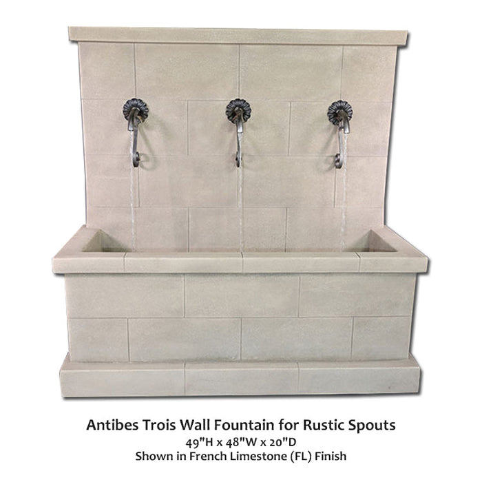 Giannini’s Garden Ornaments Antibes Trois Wall Fountain for Rustic Spouts