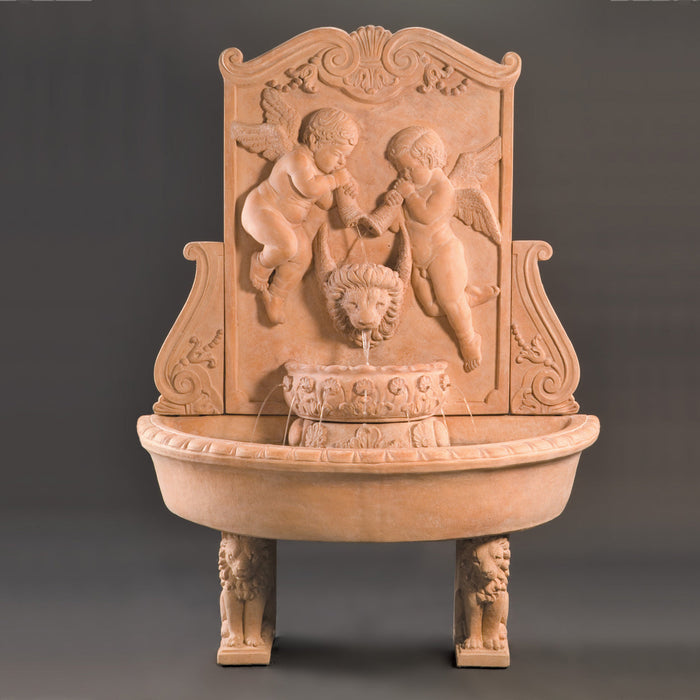 Al's Garden Art Cherub Outdoor Wall Fountain with Pedestals