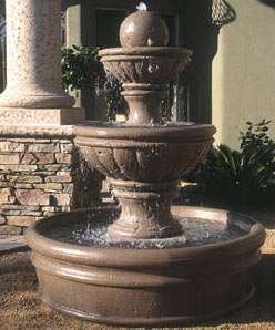 Concrete Tuscany Series Tiered Fountain w/ Basin