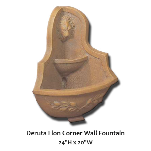 Giannini’s Garden Ornaments  Deruta Lion Corner Wall Fountain
