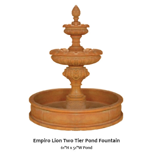 Giannini’s Garden Ornaments  Empiro Lion Two Tier Pond Fountain