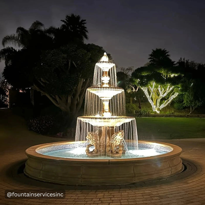 Al's Garden Art Four Seasons Fountain with Lion Base Pedestals and 12' Pond