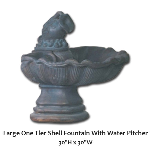 Giannini's Garden Ornaments Large One Tier Shell Fountain With Water Pitcher
