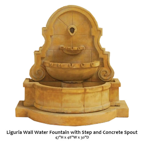 Giannini's Garden Ornaments Liguria Wall Water Fountain with Step and Concrete Spout
