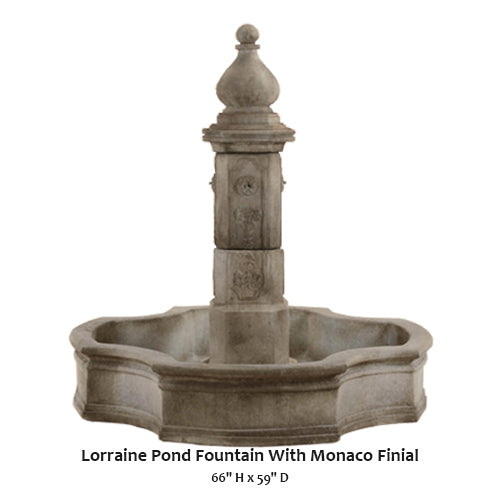 Giannini's Garden Ornaments Lorraine Pond Fountain With Monaco Finial