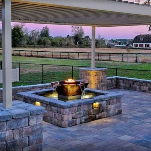 The Outdoor Plus 60" Square Olympian 4-Way Spill Fire & Water Bowl in Copper