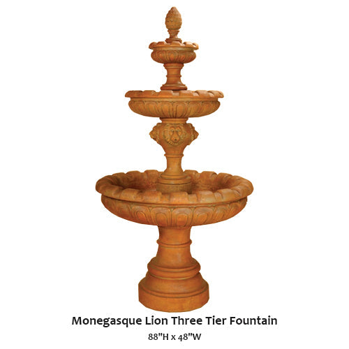 Giannini’s Garden Ornaments Monegasque Lion Three Tier Fountain