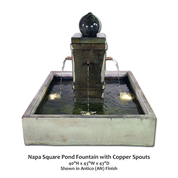 Giannini’s Garden Ornaments Napa Square Pond Fountain with Copper Spouts