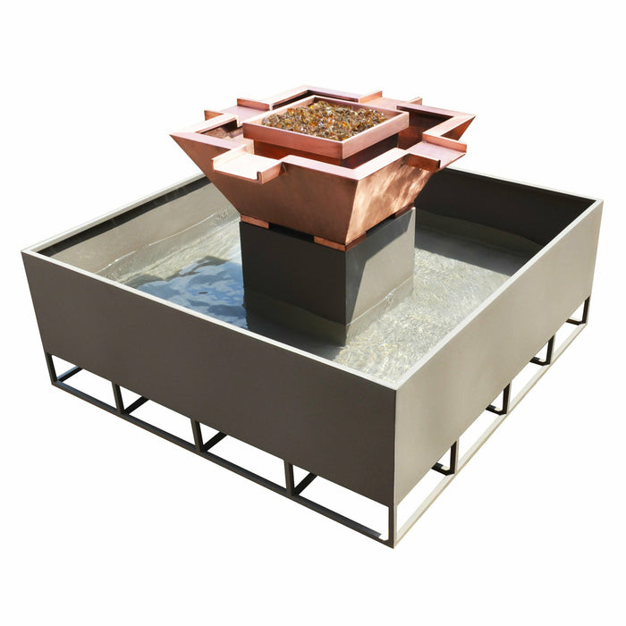 The Outdoor Plus 60" Square Olympian 4-Way Spill Fire & Water Bowl in Copper