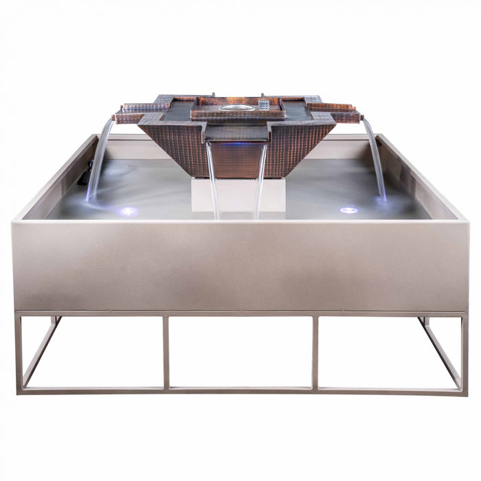 The Outdoor Plus 60" Square Olympian 4-Way Spill Fire & Water Bowl in Copper