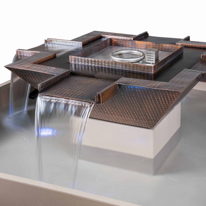 The Outdoor Plus 60" Square Olympian 4-Way Spill Fire & Water Bowl in Copper