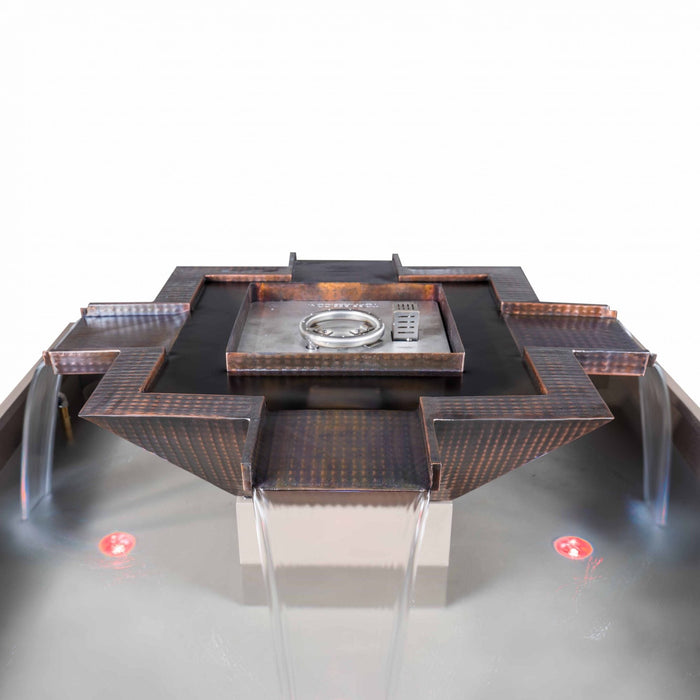 The Outdoor Plus 60" Square Olympian 4-Way Spill Fire & Water Bowl in Copper