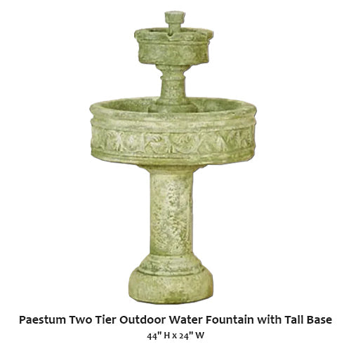 Giannini’s Garden Ornaments Paestum Two Tier Outdoor Water Fountain with Tall Base