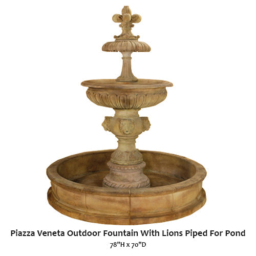 Giannini’s Garden Ornaments Piazza Veneta Outdoor Fountain With Lions Piped For Pond