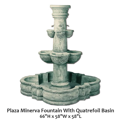 Giannini’s Garden Ornaments Plaza Minerva Fountain With Quatrefoil Basin