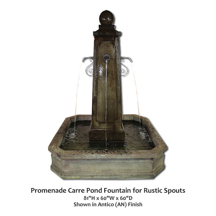 Giannini's Garden Ornaments Promenade Carre Pond Fountain for Rustic Spouts