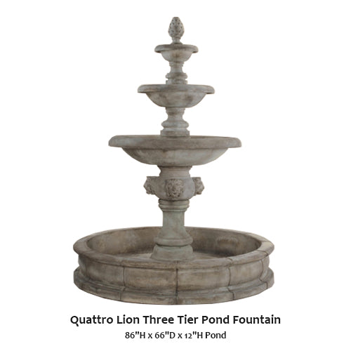 Giannini's Garden Ornaments Quattro Lion Three Tier Pond Fountain