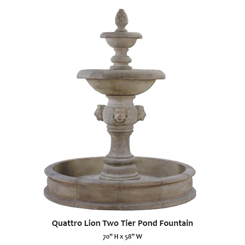 Giannini's Garden Ornaments Quattro Lion Two Tier Pond Fountain
