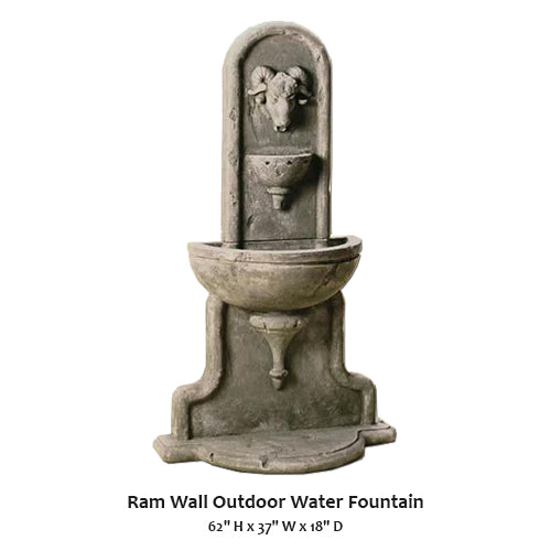 Giannini's Garden Ornaments Ram Wall Outdoor Water Fountain