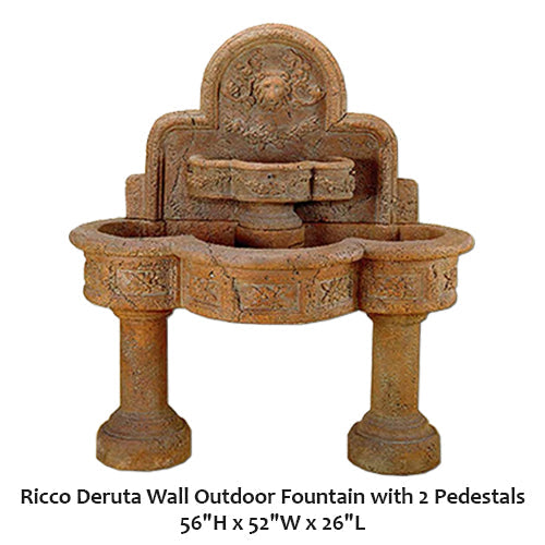 Giannini's Garden Ornaments Ricco Deruta Wall Outdoor Fountain with 2 Pedestals