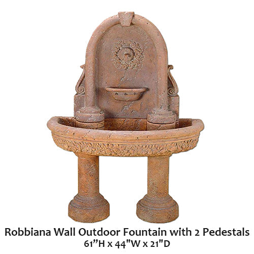 Giannini’s Garden Ornaments Robbiana Wall Outdoor Fountain with 2 Pedestals