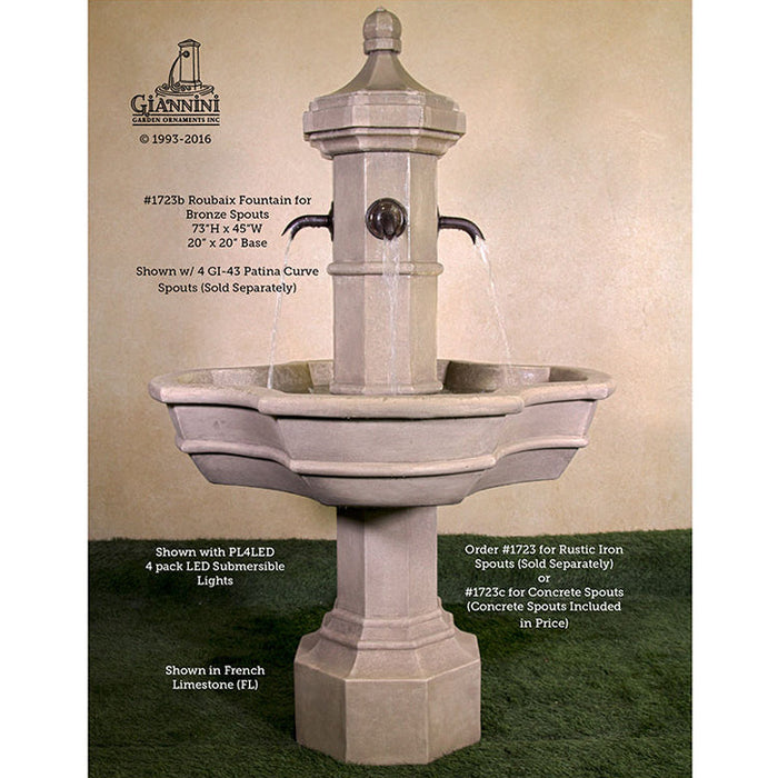 Giannini’s Garden Ornaments Roubaix Concrete Outdoor Fountain For Spouts