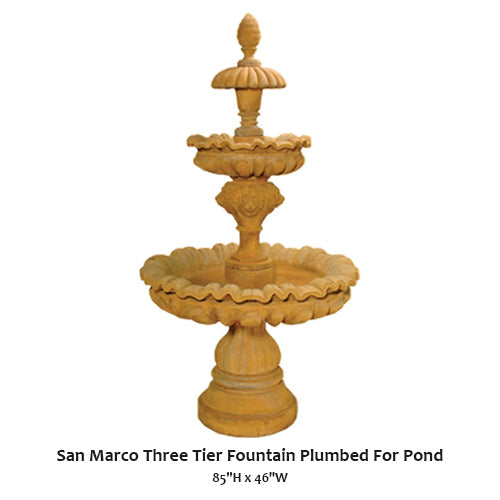 Giannini’s Garden Ornaments San Marco Three Tier Fountain Plumbed For Pond