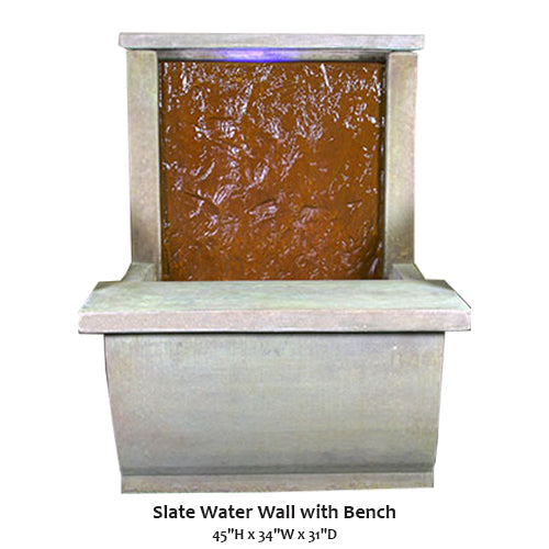 Giannini’s Garden Ornaments Slate Water Wall with Bench