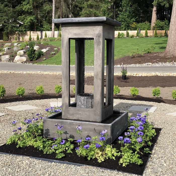 Al's Garden Art Smooth Center Rain Fountain with Column and Square Basin
