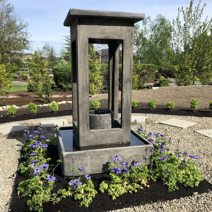 Al's Garden Art Smooth Center Rain Fountain with Column and Square Basin