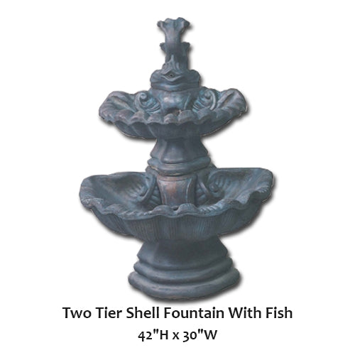 Giannini’s Garden Ornaments Two Tier Shell Fountain With Fish