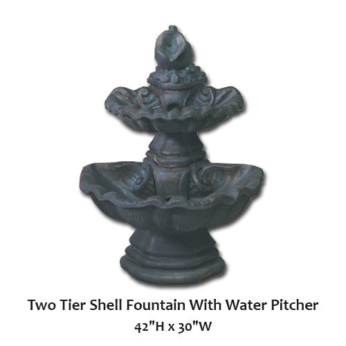 Giannini’s Garden Ornaments Two Tier Shell Fountain With Water Pitcher