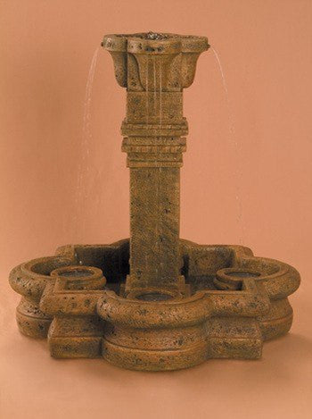 Al's Garden Art Plinth Column Garden Fountain in Quatrefoil Basin - Small